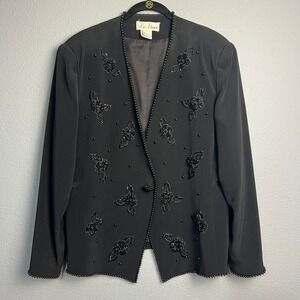 Liz Elana Black Beaded Formal Blazer Sleek Jacket Party Evening Occasion Size 18